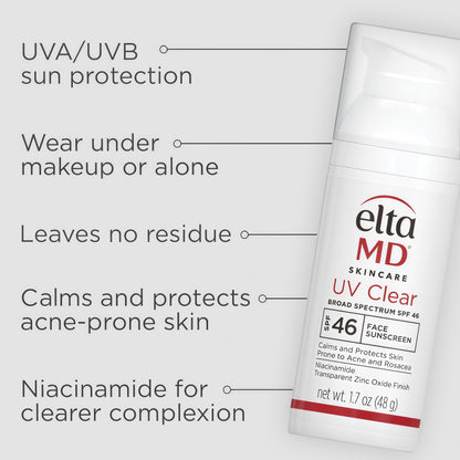 EltaMD UV Clear Face Sunscreen, Oil Free Sunscreen for Sensitive Skin with Zinc Oxide, Dermatologist Recommended